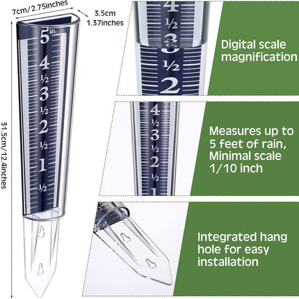 4 Pcs 5 Inch Capacity Rain Gauge Outdoor Easy to Read Acrylic Gauges Measure and Monitor Precipitation Magnifying Scale Numbers for Garden Yard Field Lawn (Blue) Blue -