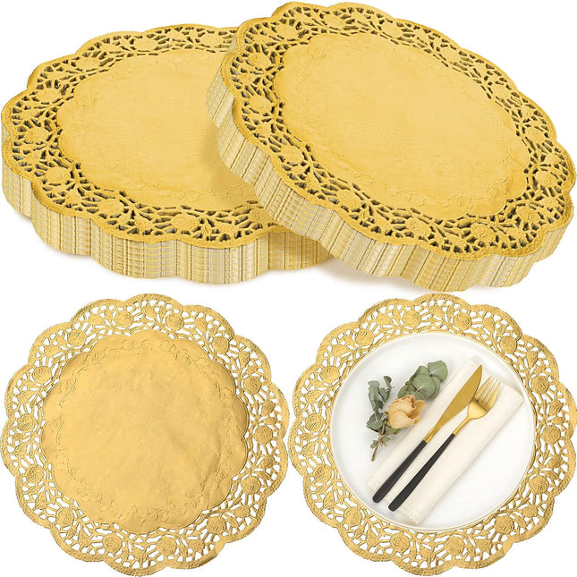 200 Pcs Doilies Lace Paper 14 Inches Disposable Foil Placemats Large Round Pad for Cakes Crafts Wedding