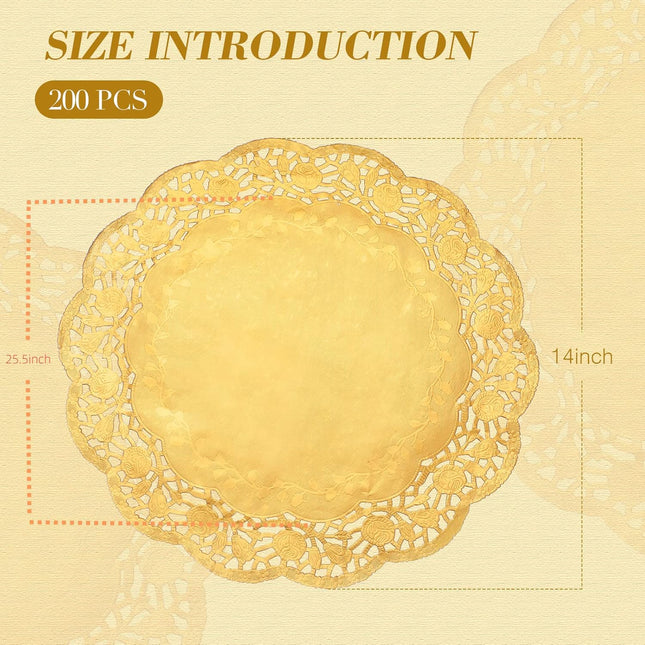 200 Pcs Doilies Lace Paper 14 Inches Disposable Foil Placemats Large Round Pad for Cakes Crafts Wedding – product detail