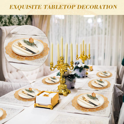 200 Pcs Doilies Lace Paper 14 Inches Disposable Foil Placemats Large Round Pad for Cakes Crafts Wedding Birthday Party Decoration(Gold) Gold -