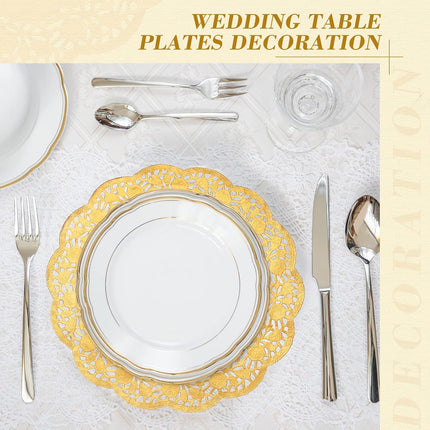200 Pcs Doilies Lace Paper 14 Inches Disposable Foil Placemats Large Round Pad for Cakes Crafts Wedding Birthday Party Decoration(Gold) Gold -