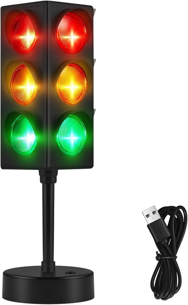 11 Inch Traffic Light Lamp Color Change Mini Stop Room Decor USB Cool Decorative Desk Lamps for Boys Girls