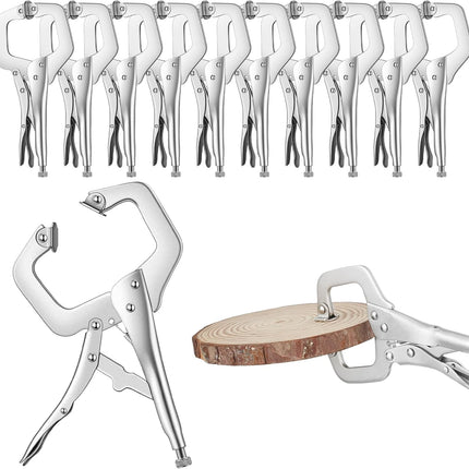10 Pcs Locking C Clamp, Pliers Adjustable Welding Clamp with Regular Tip and Swivel Pad for Shop Home Farm Auto Workshop Woodworking, Cabinetry, Repair (4 Inch) - 4 Inch
