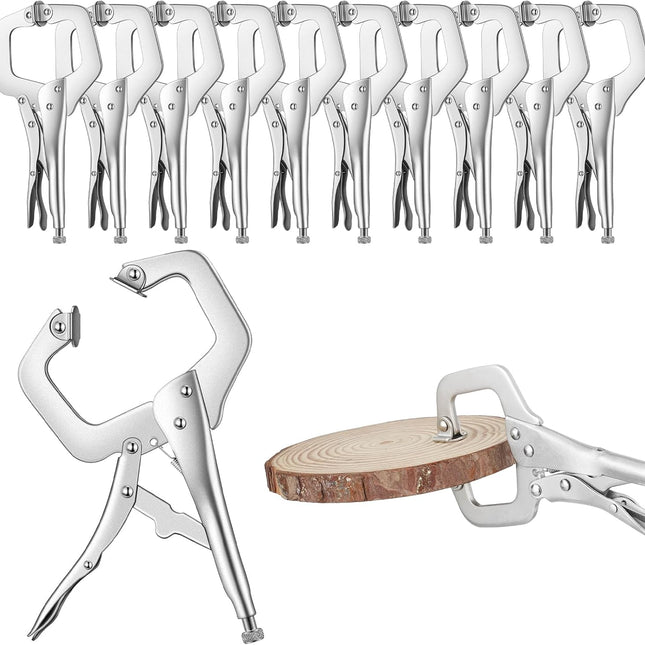10 Pcs Locking C Clamp, Pliers Adjustable Welding Clamp with Regular Tip and Swivel Pad for Shop Home Farm Auto Workshop Woodworking, Cabinetry, Repair (4 Inch) - 4 Inch