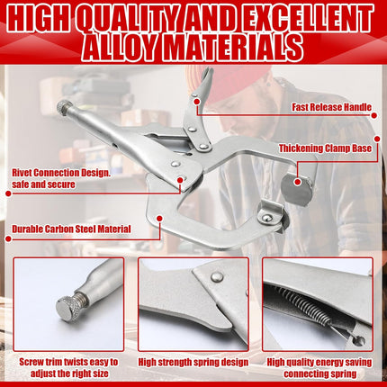 10 Pcs Locking C Clamp, Pliers Adjustable Welding Clamp with Regular Tip and Swivel Pad for Shop Home Farm Auto Workshop Woodworking, Cabinetry, Repair (4 Inch) - 4 Inch