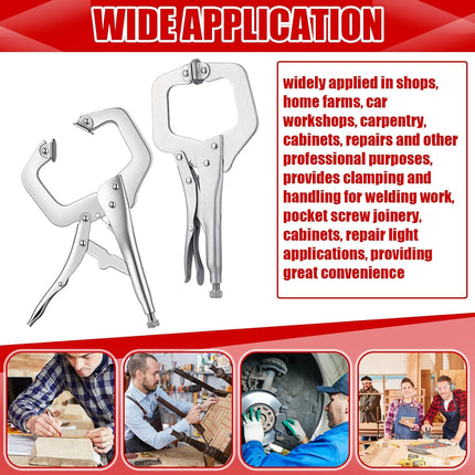10 Pcs Locking C Clamp, Pliers Adjustable Welding Clamp with Regular Tip and Swivel Pad for Shop Home Farm Auto Workshop Woodworking, Cabinetry, Repair (4 Inch) - 4 Inch