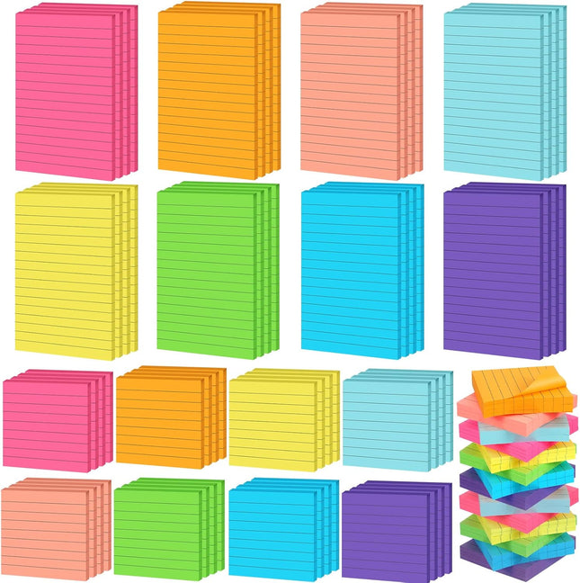 64 Pcs Lined Sticky Notes Self Stick with Lines Bright Assorted Colors Pad for Home V1259-DP01-A-5747