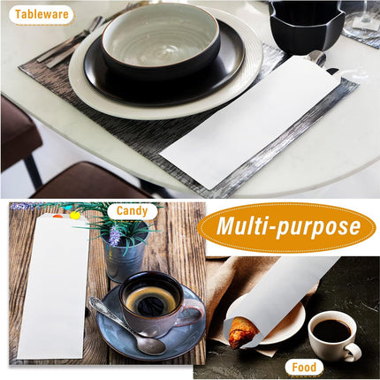 1000 Pieces White Silverware Bags Churro 3 x 10 Inch Kraft Sleeves Paper Utensil for Kitchen Cutlery Oilproof Pretzel Rod Cookies Bakery Treats -