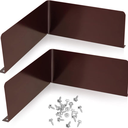 2 Pcs Gutter Valley Splash Guards Downspout Diverter Roof Rain Roofing with 20 Matching Screws for Corner House, Brown (Bent Style) -