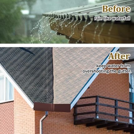 2 Pcs Gutter Valley Splash Guards Downspout Diverter Roof Rain Roofing with 20 Matching Screws for Corner House, Brown (Bent Style) -