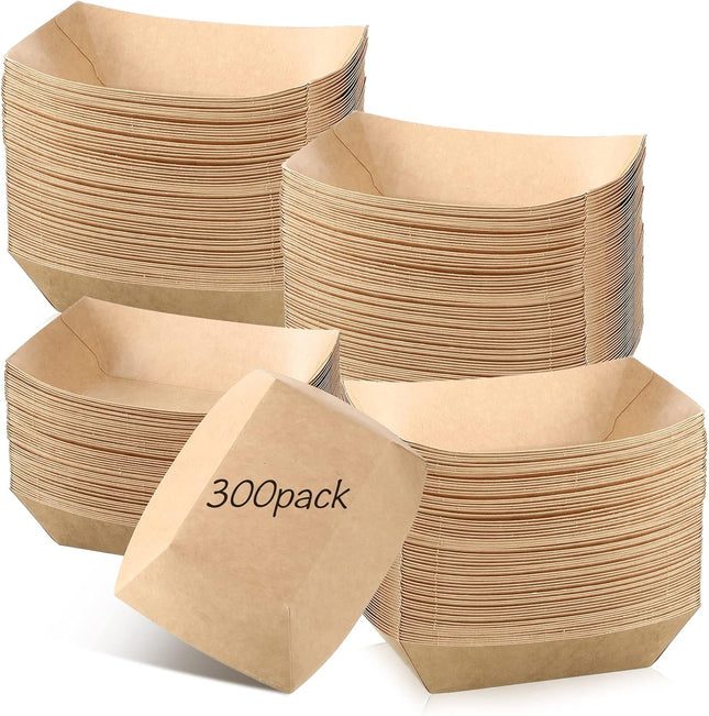 300 Pack 2 lb Paper Food Boats Trays Heavy Duty Oil Resistant Disposable Boat for V1259-DP01-A-5753