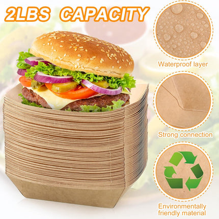 300 Pack 2 lb Paper Food Boats Trays, Heavy Duty, Oil Resistant Disposable Boat for Foods, Hot Dogs, Snacks Meals Leak Proof Kraft Serving Party Picnic Camping Wedding -