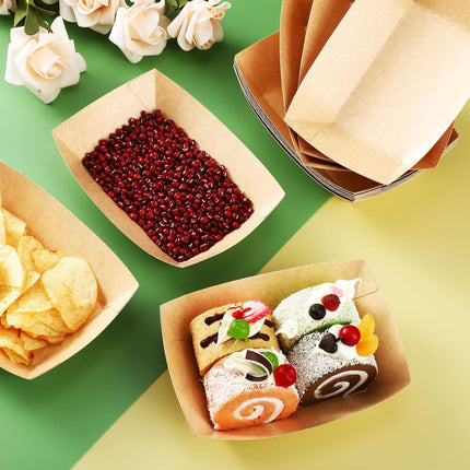300 Pack 2 lb Paper Food Boats Trays, Heavy Duty, Oil Resistant Disposable Boat for Foods, Hot Dogs, Snacks Meals Leak Proof Kraft Serving Party Picnic Camping Wedding -