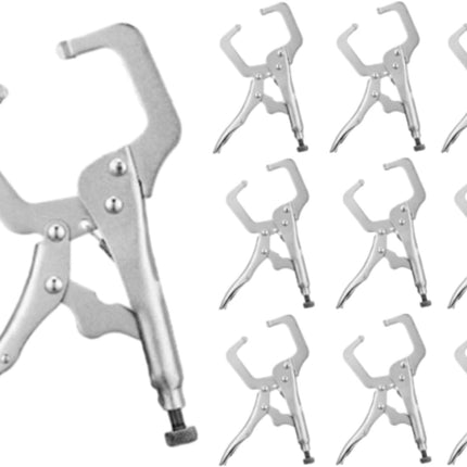 6 Pcs Inch Locking C Clamp Original Lock Regular Tips Plain adjustable Alloy Steel for Woodworking Carpentry Welding Electrical Equipment, Silver -