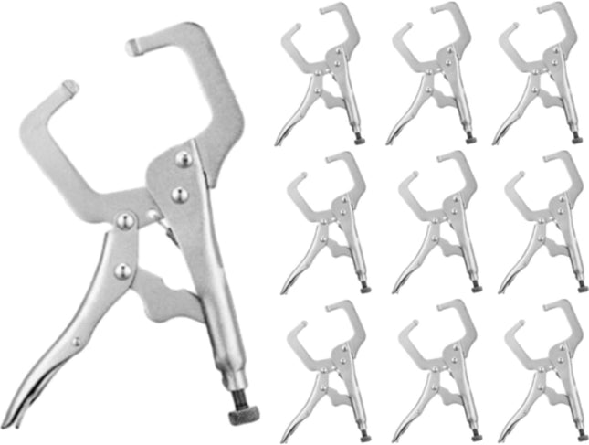 6 Pcs Inch Locking C Clamp Original Lock Regular Tips Plain adjustable Alloy Steel for Woodworking Carpentry Welding Electrical Equipment Silver