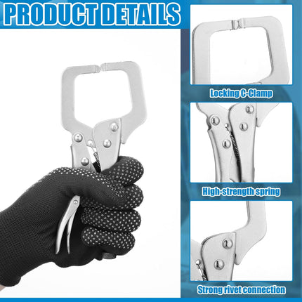 6 Pcs Inch Locking C Clamp Original Lock Regular Tips Plain adjustable Alloy Steel for Woodworking Carpentry Welding Electrical Equipment, Silver -
