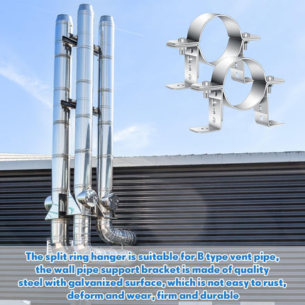 2 Pack 3 Inch Pipe Chimney Adjustable Wall Strap Bracket Clamp -