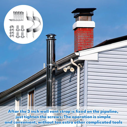 2 Pack 3 Inch Pipe Chimney Adjustable Wall Strap Bracket Clamp -