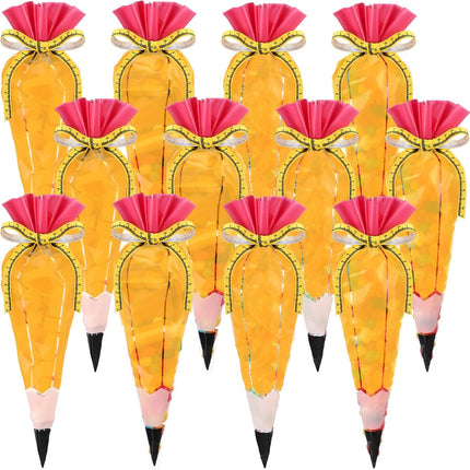 100 Pcs 5.12" x 9.84" Back to School Pencil Gift Bags Cone Popcorn Plastic Clear Treat Candy with Ribbon for Classroom Welcome First Day of Teacher Appreciation -