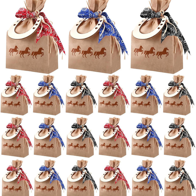 108 PCS Western Cowboy Gift Bags Party Favors With Bandana Print Ribbon and Horseshoe Pendant Treat for Birthday Supplies -