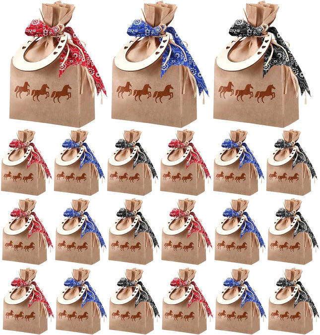 108 PCS Western Cowboy Gift Bags Party Favors With Bandana Print Ribbon and Horseshoe Pendant Treat for