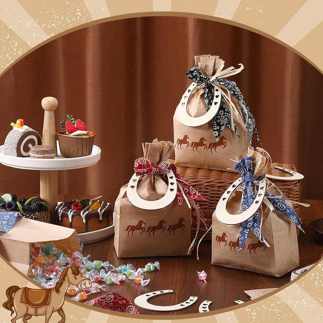 108 PCS Western Cowboy Gift Bags Party Favors With Bandana Print Ribbon and Horseshoe Pendant Treat for – product detail