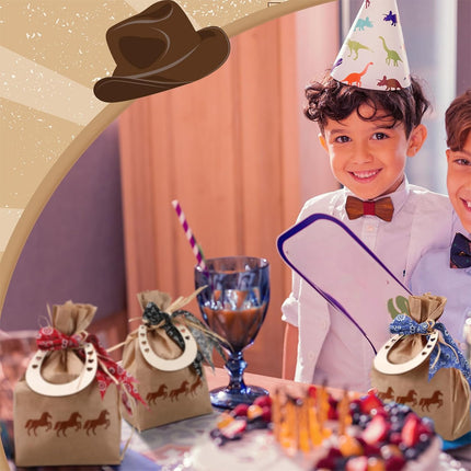 108 PCS Western Cowboy Gift Bags Party Favors With Bandana Print Ribbon and Horseshoe Pendant Treat for Birthday Supplies -
