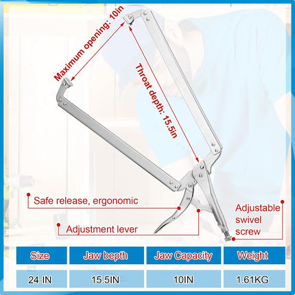 2 Pcs 24 Inch Locking C Clamp Large Opening Jaws Pliers Adjustable with Grip Swivel Pads Alloy Steel for Shop Home Farm Auto Workshop Woodworking Repair, Silver -