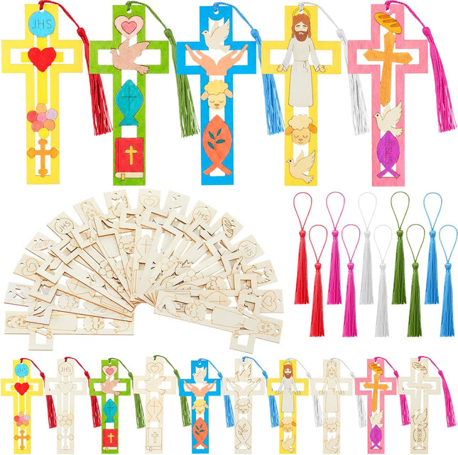 200 Pcs Religious Easter Wooden Cross Bookmarks Craft Kit 100 Set Blank Crafts Bulk for V1259-DP01-A-5763