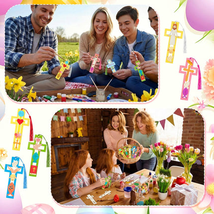 200 Pcs Religious Easter Wooden Cross Bookmarks Craft Kit, 100 Set Blank Crafts Bulk for DIY Sunday School First Communion, Baptism, Church Favors, Unfinished Wood Crosses with Tassels -