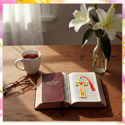 200 Pcs Religious Easter Wooden Cross Bookmarks Craft Kit, 100 Set Blank Crafts Bulk for DIY Sunday School First Communion, Baptism, Church Favors, Unfinished Wood Crosses with Tassels -
