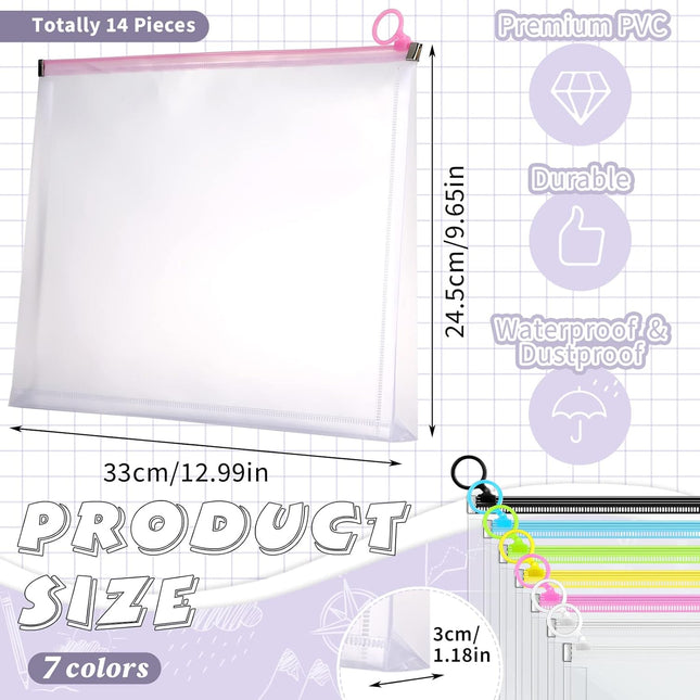 14 Pcs Back to School Clear Plastic Zip Envelope A4 Zipper Document Folder 13 x – product detail