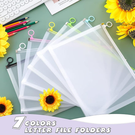 14 Pcs Back to School Clear Plastic Zip Envelope A4 Zipper Document Folder 13 x 9.7In File Expanding Pouch for Paper Pencil Storage Office Supplies (Stylish Colors) Stylish Colors -