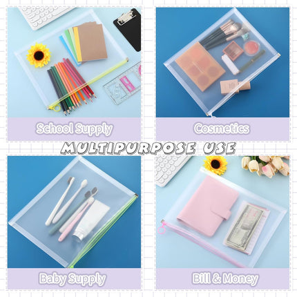 14 Pcs Back to School Clear Plastic Zip Envelope A4 Zipper Document Folder 13 x 9.7In File Expanding Pouch for Paper Pencil Storage Office Supplies (Stylish Colors) Stylish Colors -