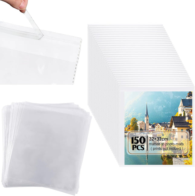 150 Pcs 12 x Inch Clear Cellophane Plastic Bags Self Adhesive Cello Bag Scrapbook Paper V1259-DP01-A-5766
