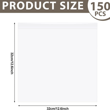 150 Pcs 12 x Inch Clear Cellophane Plastic Bags Self Adhesive Cello Bag Scrapbook Paper Cardstock Organizer Resealable Sleeves for Art Cloth Invitation Card Photo Record Party Favor Gift -