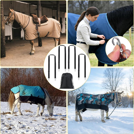 Horse Blanket Leg Straps, Elastic Belly Replacement Straps with Metal Double Swivel Snaps, 4 Pieces, Adjustable Length from 25.5" to 51"