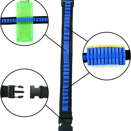 Bandolier Toy Gun Soft Bullets Shoulder Strap Adjustable Clip Darts Ammo Storage Belt Compatible for Nerf Blasters Black Blue