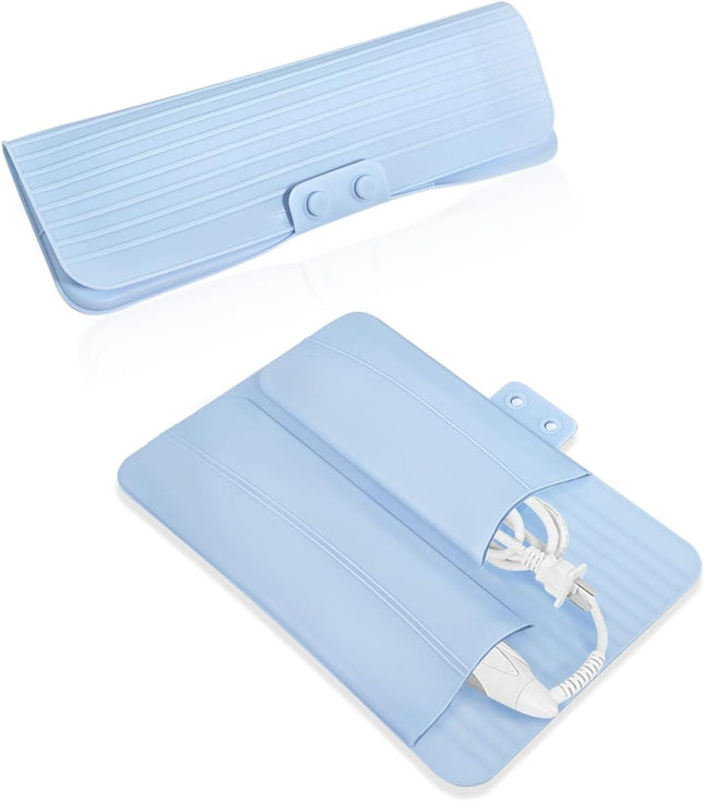2-in-1 Heat Resistant Silicone Mat Travel Case Soft Folding Storage Bag with 2 Pockets for Curling