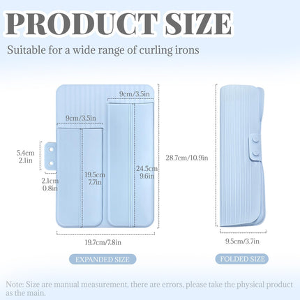 2-in-1 Heat Resistant Silicone Mat Travel Case, Soft Folding Storage Bag with 2 Pockets for Curling Iron, Flat Hair Straightener Non-Slip, Portable Hot Styling Tools(Blue)