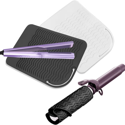 2 Pcs Silicone High Heat Resistant Mat for Hair Styling Tools, Portable Hot Protection Pad Curling Iron, Straighteners, Ideal Home, Makeup, Travel & Salon Use(8.46*6.3IN, Black+White)