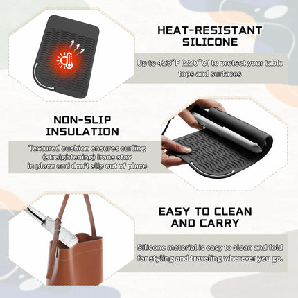 2 Pcs Silicone High Heat Resistant Mat for Hair Styling Tools, Portable Hot Protection Pad Curling Iron, Straighteners, Ideal Home, Makeup, Travel & Salon Use(8.46*6.3IN, Black+White)