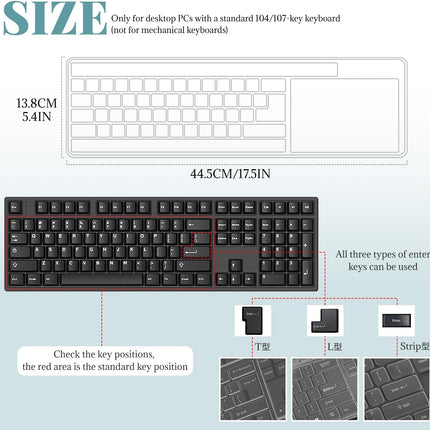 Clear PC Desktop Keyboard Cover, Universal Silicone Protector Skin for 104/107 Keys, Ultra-Thin, Waterproof, Dustproof, Anti-Slip Fits Most Standard Keyboards