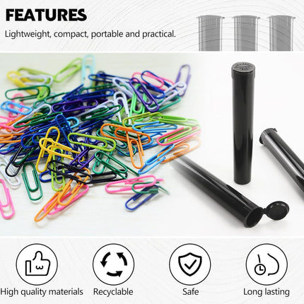 116mm 80pcs Waterproof Cigarette Storage Tubes Squeeze Bottles with Caps Airtight Sealing Plastic Container Protect Pre-Roll Cigarettes Cigarillos (Black)