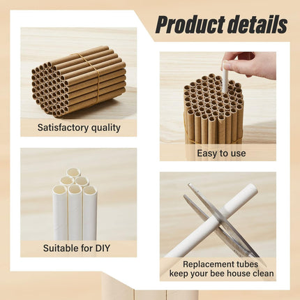 120 Pcs Mason Bee House Tube Refill Cardboard Paper Beekeeper Insert Beekeeping Supplies for Solitary Beehive Garden Pollinator Nest