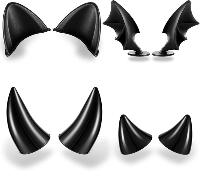 4 Pairs Helmet Devil Horns Motorcycle Accessories Cat Ears Wings with Adhesive Suction Cup Ski Bike for