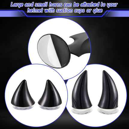 4 Pairs Helmet Devil Horns Motorcycle Accessories Cat Ears Wings with Adhesive Suction Cup Ski Bike for Women Men, Black