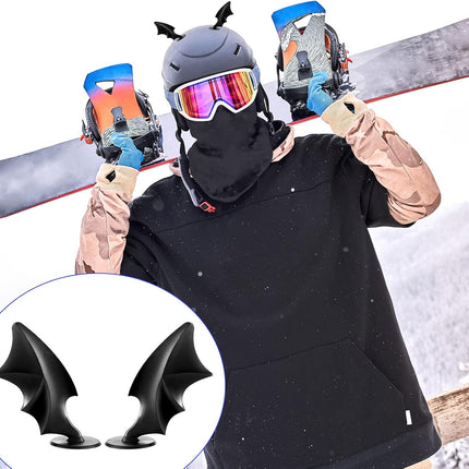 4 Pairs Helmet Devil Horns Motorcycle Accessories Cat Ears Wings with Adhesive Suction Cup Ski Bike for Women Men, Black