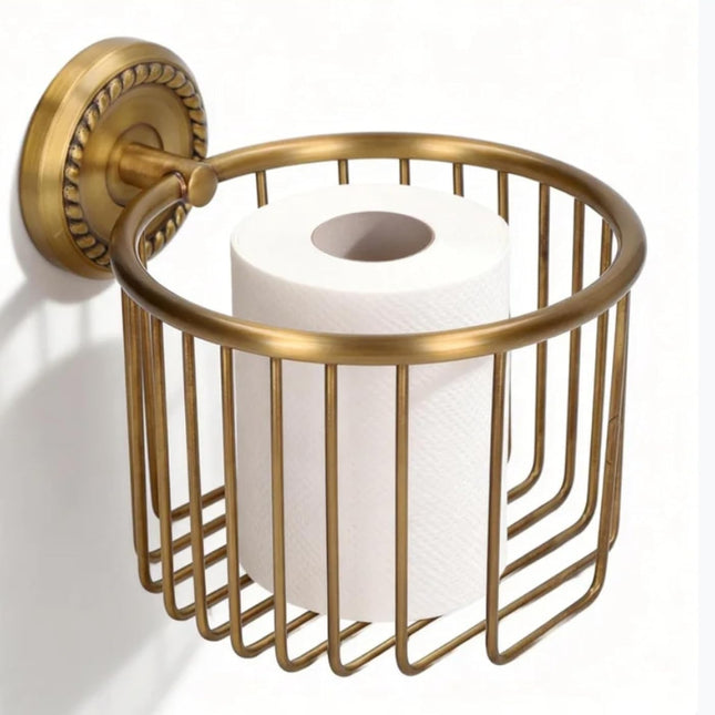 Brass Toilet Paper Holder, Wall Mounted Holder Vintage Bathroom Roll Basket Antique Tissue Storage for