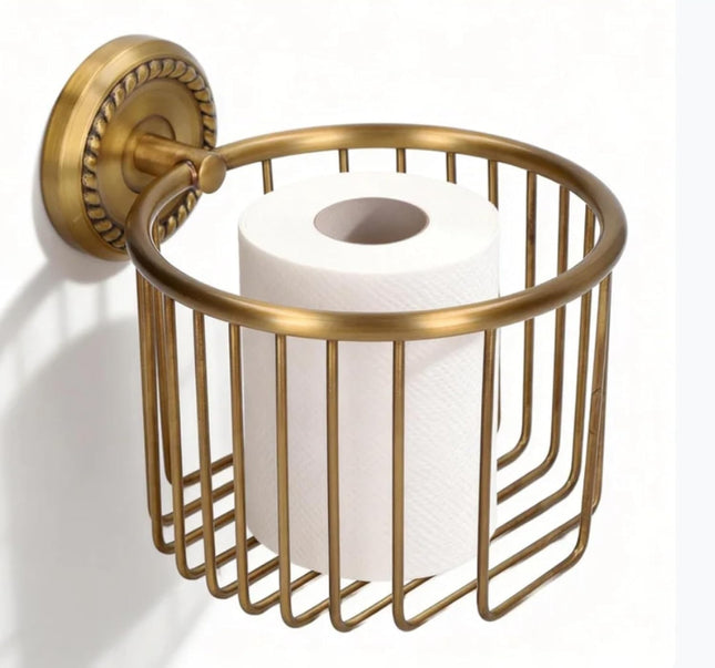 Brass Toilet Paper Holder Wall Mounted Holder Vintage Bathroom Roll Basket Antique Tissue Storage for